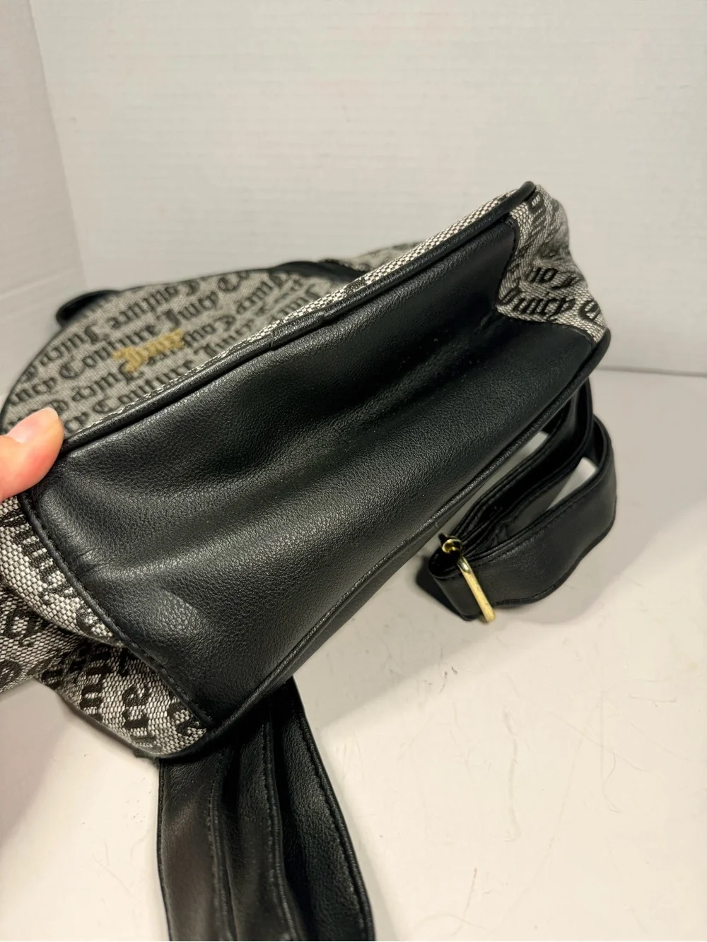 Juicy Couture Gothic Status Black and White Monogram Logo Mini Backpack